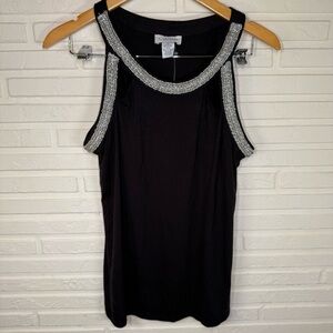 Carmen Marc Valvo Black Jeweled Accent Sleeveless Top, Women’s Size Large